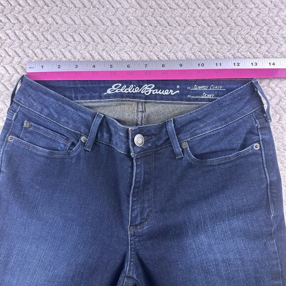 Women's Eddie Bauer Slightly Curvy Skinny Zip Ankle Dark Wash Denim Jeans Sz 2 - Picture 6 of 15